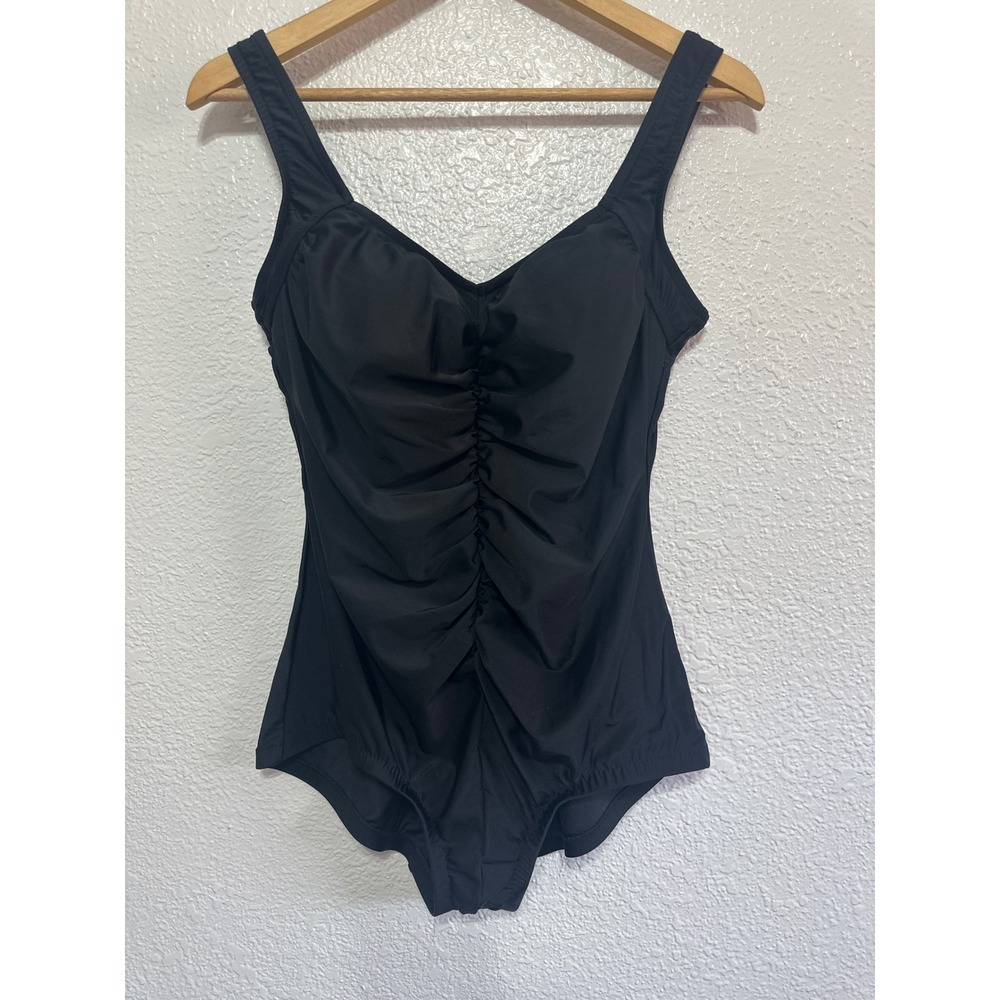 NWOT Rose Marie Reid Black Ruched One Piece Swimsuit Womens Size L